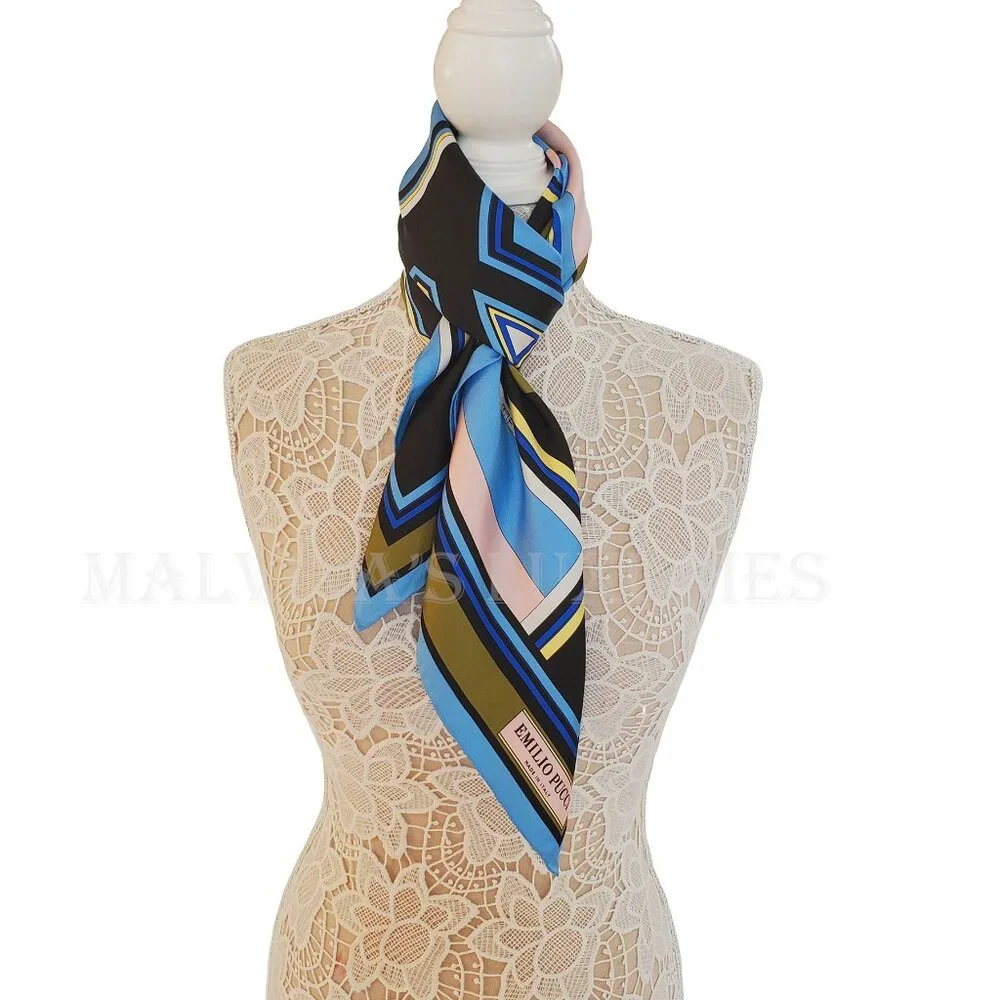 EMILIO PUCCI SCARF MULTI-COLORED VIBRANT PRINT SIGNATURE LOGO SQUARE SCARF 34" - Picture 10 of 15
